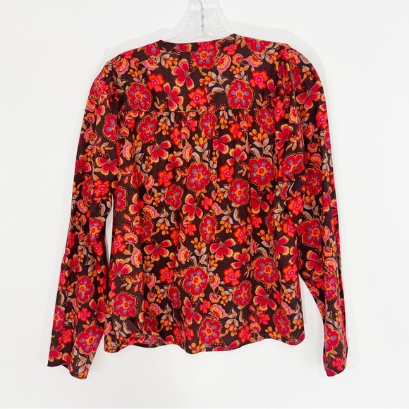 Sundry Floral Puff Sleeve Buttondown Shirt in Mahogany Garnet Size Medium - Picture 8 of 11
